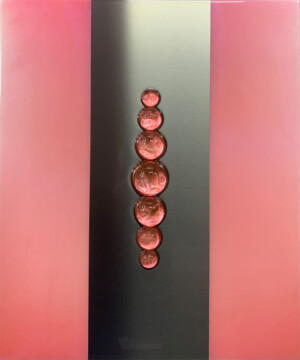ciclo Ololux, cm 60x50, semisfere in resina e acciaio,  su tavola, 2020