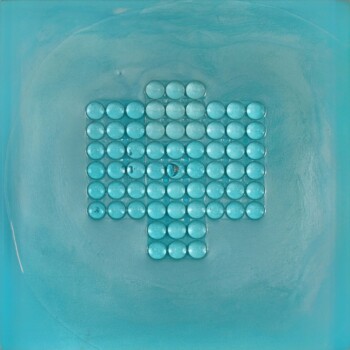 ciclo della cinetica, cm 51 x 51, semisfere in resina, inglobate nella resina, su tavola, 2017